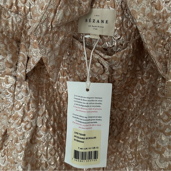 BNWT Sezane Skirt Jupe Tesse Jacquard Ecailles Rose Gold FR 44 US 12 - Picture 5 of 7